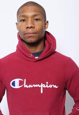 VINTAGE CHAMPION REVERSE WEAVE BIG LOGO HOODIE RED