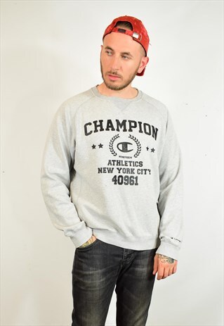 VINTAGE CHAMPION GREY SPELL OUT SWEATER