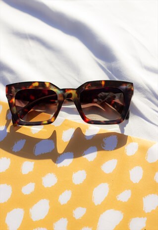 Matte Tortoise Shell Chunky Bevelled Square Sunglasses