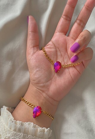 MAJESTY. PINK TEARDROP CRYSTAL CHOKER NECKLACE AND BRACELET