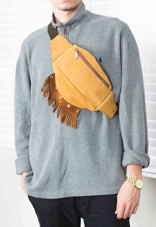 VINTAGE BROWN LEATHER WESTERN CROSS BODY BUM BAG X 8.1