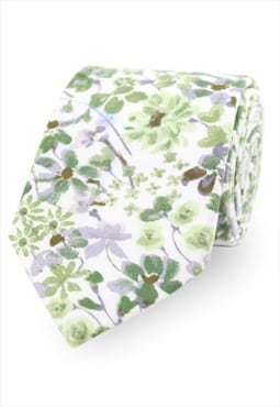 Green & White Cotton Floral Wedding Tie