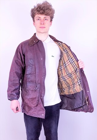 VINTAGE BURBERRY NOVA CHECK WAX JACKET IN BROWN MEDIUM