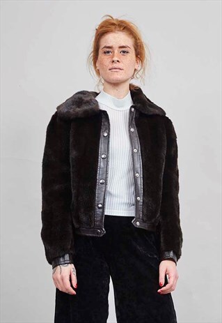 VINTAGE 60'S CROPPED FAUX FUR BOMBER JACKET