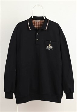 Vintage Claudio Valentino 1/4 buttons Logo Sweatshirt Black