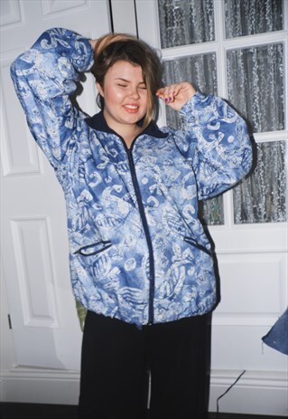 80'S PUFFER COAT JACKET FLEECE LINING FESTIVAL RAVE BLUE
