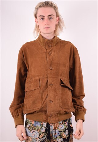MENS VINTAGE LEATHER SUEDE BOMBER JACKET XL BROWN 90S