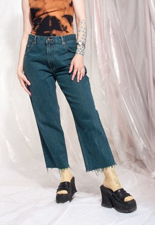 VINTAGE JEANS 90S REWORKED CROPPED GRUNGE DENIM TROUSERS