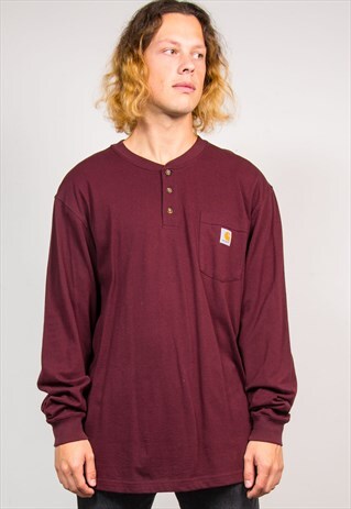 90'S VINTAGE BURGUNDY CARHARRT LONG SLEEVE T-SHIRT