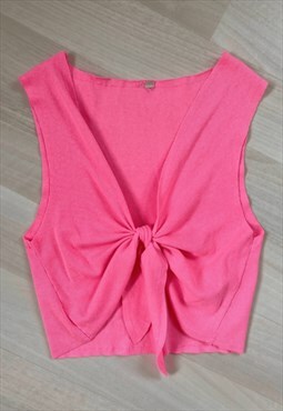 Y2K Hot Pink Tie Front Crop Top