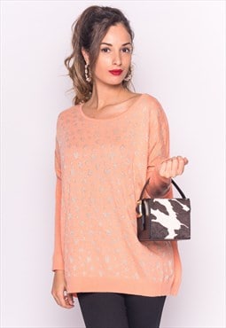 Oversized Jumper with Gold Heart Print in Orange