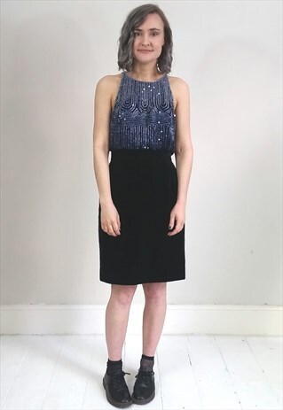 VINTAGE 90'S BLACK VELVET KNEE LENGTH PENCIL SKIRT