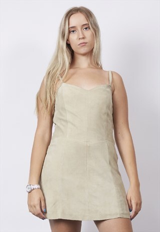 VINTAGE 90'S LIGHT BEIGE SUEDE SLIP DRESS