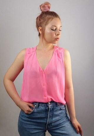 WILFRED VINTAGE 90'S RAW SILK SHEER VEST / TOP IN FLUO PINK
