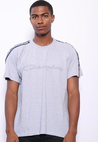 VINTAGE CHAMPION TAPE LOGO SPELLOUT T-SHIRT BLUE
