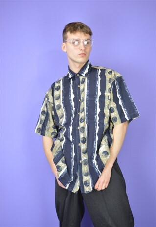 VINTAGE TWO COLOUR GRAPHIC ABSTRACT SHORT SLEEVE SHIRT
