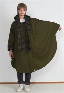 Vintage Green Cape Coat with Scarf and Hood
