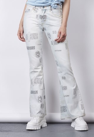 VINTAGE 90'S LOGO PRINT SUPER-FLARED JEANS