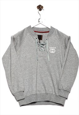 Vintage Gucci Sweatshirt Logo Print Grey