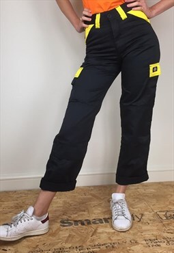 Black Yellow Cargo Trousers Straight Leg High Waisted