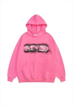 Graffiti hoodie abstract print pullover retro jumper in pink