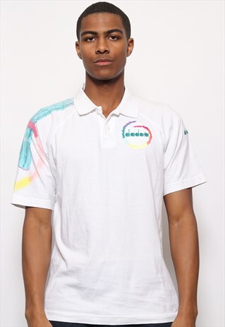 VINTAGE DIADORA LOGO POLO SHIRT WHITE