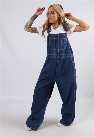 VINTAGE USA KEY DENIM DUNGAREES WIDE LEG 16 XL (44I)