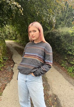 Vintage 90s Chunky Knitted Cute Multicolour Stripe Jumper