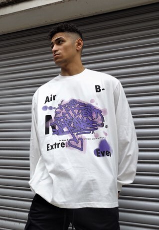 LOOSE FIT OVERSIZE FLUORESCENT GRAFFITI GRUNGE SWEATSHIRT