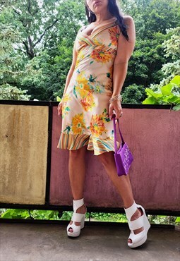 Y2K colorful pastel floral minimalist mini slip dress