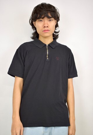 VINTAGE 90S VALENTINO JEANS BLACK ZIP POLO SHIRT
