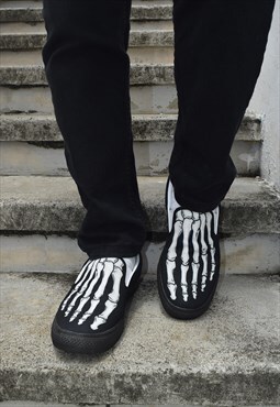 Women's Black Soles Skeleton Foot Slip-on Skater Shoes