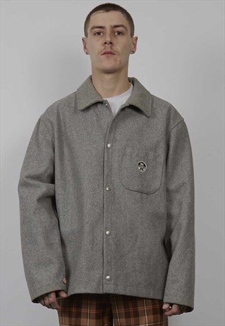 VINTAGE 90'S NORTH SAILS GREY BOILED WOOL WORKMAN JACKET