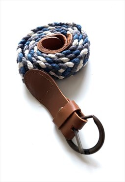 Braided Woven Blue White Brown Vintage Boho Belt