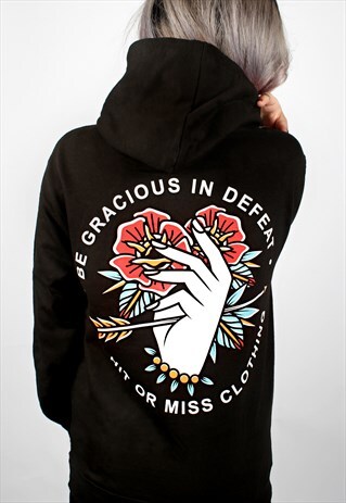 BE GRACIOUS IN DEFEAT PULLOVER BLACK HOODIE