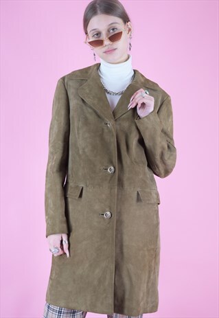 VINTAGE LEATHER JACKET TRENCH COAT IN BROWN WITH BUTTONS