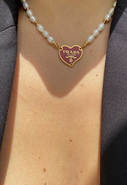 Repurposed Authentic Prada Heart tag - Repurposed Necklace