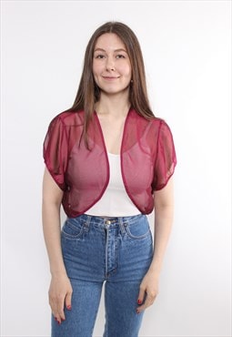 90s red sheer top, vintage crop transparent blouse