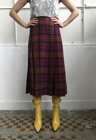 VINTAGE 80' UNIQUE BEAUTIFUL CHECKED RED MIDI WOOL SKIRT