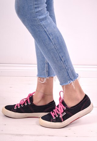 SUPERGA WOMENS VINTAGE DENIM TRAINERS SIZE 4 NAVY BLUE 90'S