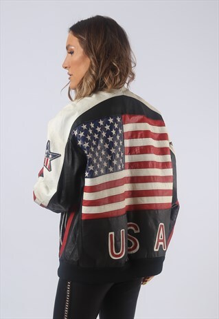 VINTAGE LEATHER BOMBER JACKET USA OVERSIZED UK 18 XXL (BCV)