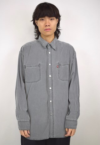 VINTAGE 90S LEVI'S GREY CORDUROY LONG SLEEVE SHIRT