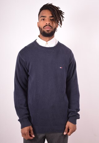 TOMMY HILFIGER MENS VINTAGE JUMPER SWEATER MEDIUM NAVY 90S