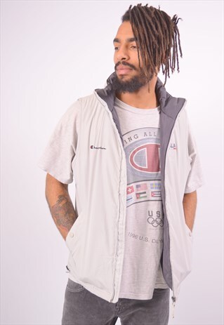 VINTAGE CHAMPION PADDED GILET GREY