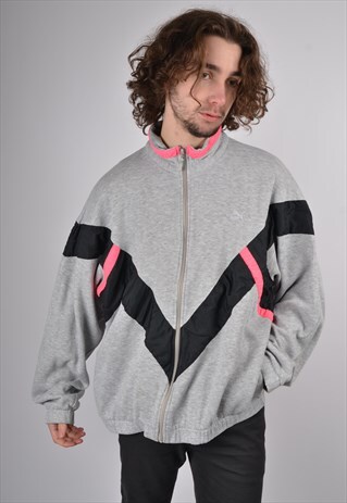 VINTAGE PUMA ZIP UP SWEATSHIRT IN GREY