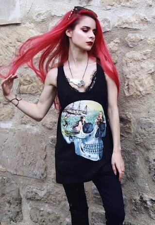 MERMAID SKULL BLACK RACERBACK VEST