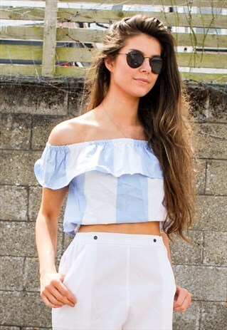 VINTAGE STRIPE BARDOT CROP TOP