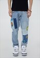 TWO COLOR JEANS WIDE LOGO PATCH PANTS IN BLACK GREY