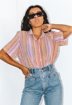 Vintage -Rainbow Striped 90s Shirt Patterned
