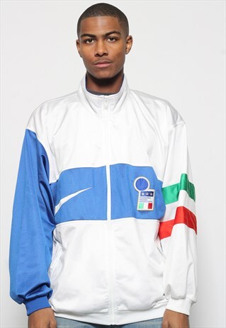 VINTAGE NIKE ITALY LOGO FOOTBALL TRACK JACKET WHITE BLUE